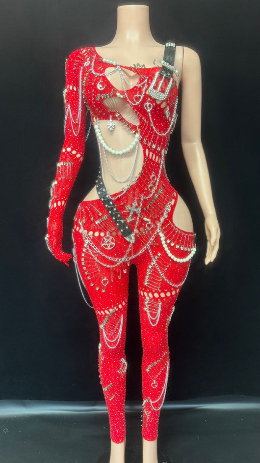 Jumpsuit Elegante con Cutouts y Cadena de Perlas para Mujer - Image 7