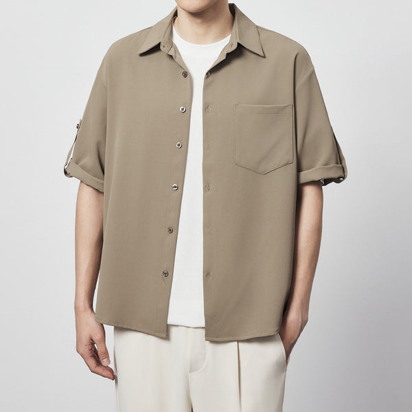 Camisa Básica Minimalista de Manga Corta en Algodón Twill