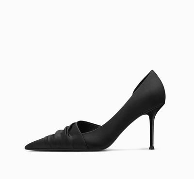 Tacones Altos de Satén Negro con Lateral Abierto - Image 11