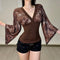Blusa Retro Estilo Americano con Estampado Floral y Cintura Ajustada
