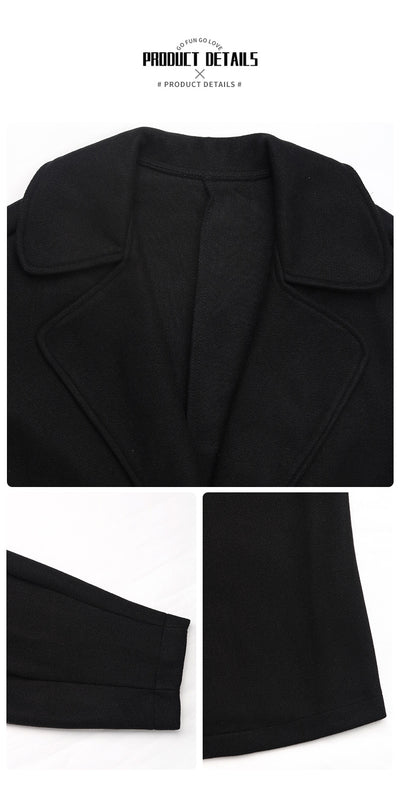 Abrigo de Lana Alargado con Cuello Elevado en Negro - Image 8
