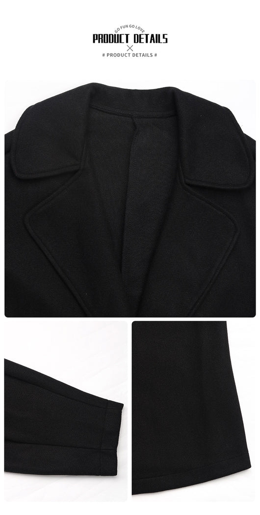 Abrigo de Lana Alargado con Cuello Elevado en Negro - Image 8
