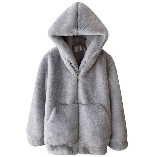 Abrigo de Piel Sintética para Mujer con Capucha - Sudadera Suelta Invierno Joven - Image 5