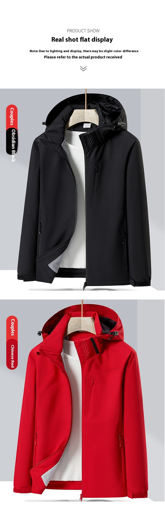Lavender windproof sports jacket with a hood, full zipper, and fleece lining, shown on a hanger. - Image 31
