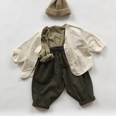 Pantalones Casuales Infantiles de Color Sólido con Cintura Elástica Estilo Literario