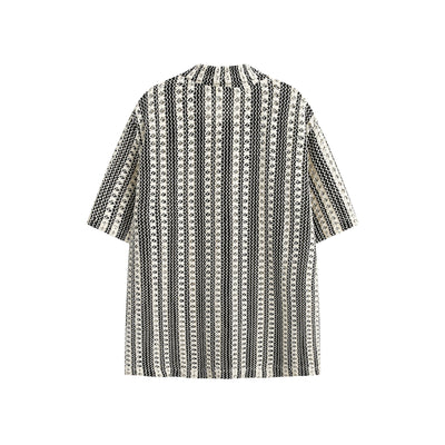 Camisa de Verano Beige y Negro con Cuello Vuelto y Manga Corta - Image 8