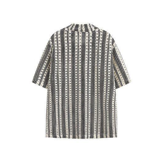 Camisa de Verano Beige y Negro con Cuello Vuelto y Manga Corta - Image 8