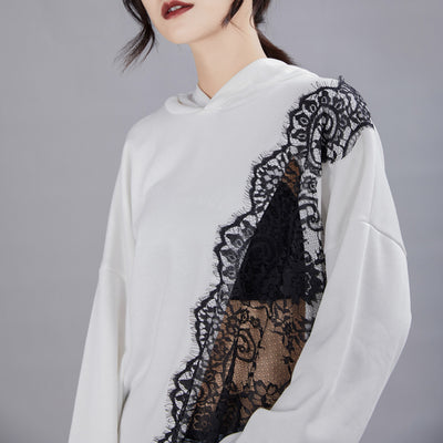 Sudadera con Capucha y Costuras Asimétricas de Encaje para Mujer - Image 16