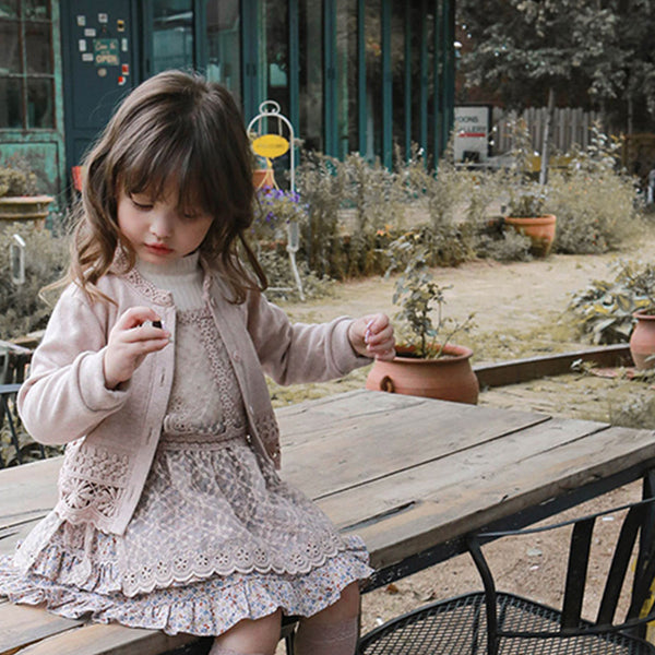 Suéter de Encaje Calado para Niña con Mangas Largas - Estilo Coreano