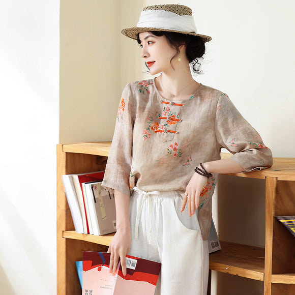 Blusa Literaria con Abertura Lateral y Mangas 3/4