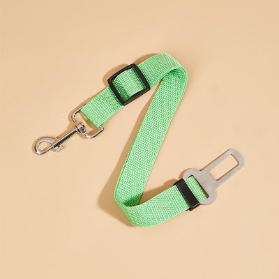 Gray pet car seat belt with a metal seatbelt buckle and a swivel snap hook for securing dogs in vehicles. - Image 7