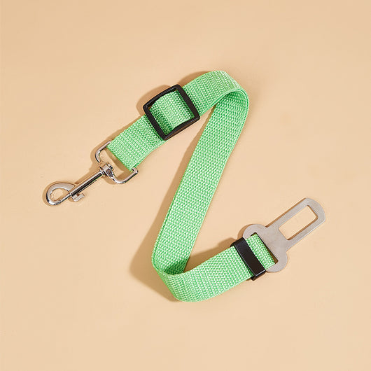 Gray pet car seat belt with a metal seatbelt buckle and a swivel snap hook for securing dogs in vehicles. - Image 7