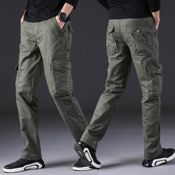 Pantalones de Trabajo Hombre Algodón Puro Bolsillos Múltiples Corte Recto