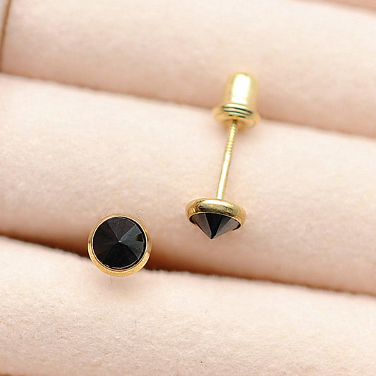 Aretes de Diamante Redondo en Oro con Cierre de Tornillo
