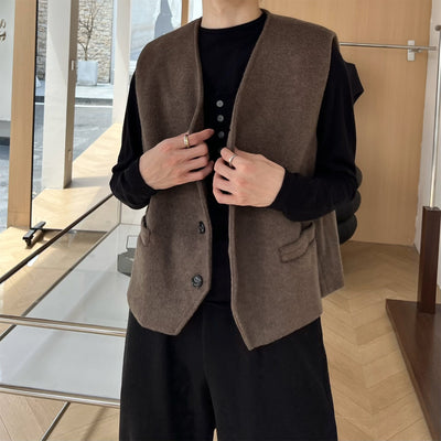 Chaleco Sofisticado Monócroma de Lana Estilo Francés para Hombre - Image 11