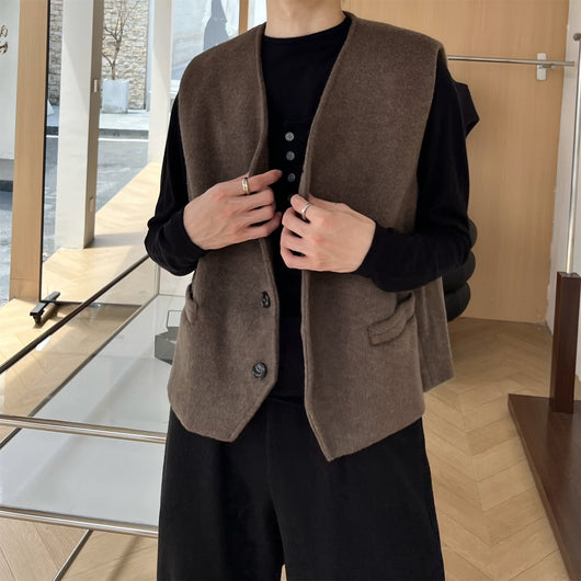 Chaleco Sofisticado Monócroma de Lana Estilo Francés para Hombre - Image 11