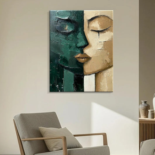 Cuadro Moderno Óleo Rostro Verde y Beige - Arte Contemporáneo para Sala y Dormitorio - Image 3