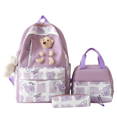 Set de 3 Piezas: Mochila Escolar con Diseño Osito y Lonchera para Niñas - Image 5