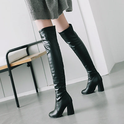 Botas Altas Stretch Tacón Grueso Talla Grande - Elegancia y Comodidad - Image 3