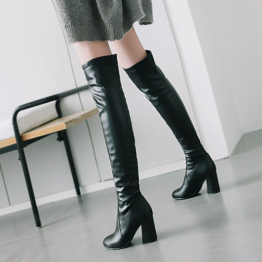 Botas Altas Stretch Tacón Grueso Talla Grande - Elegancia y Comodidad - Image 3
