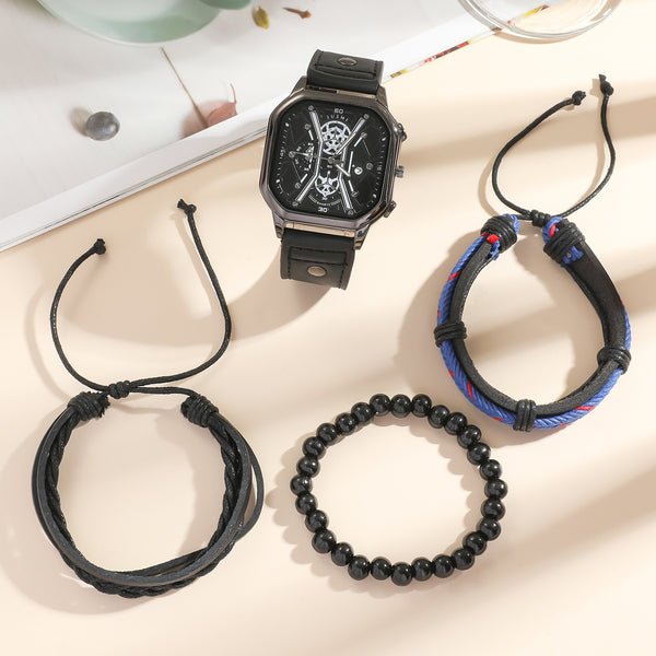 Reloj Pulsera Cuarzo con Cinturón Creativo y Set de Brazaletes