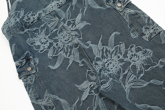 Pantalón Denim con Tirantes y Estampado Floral para Hombre - Image 10