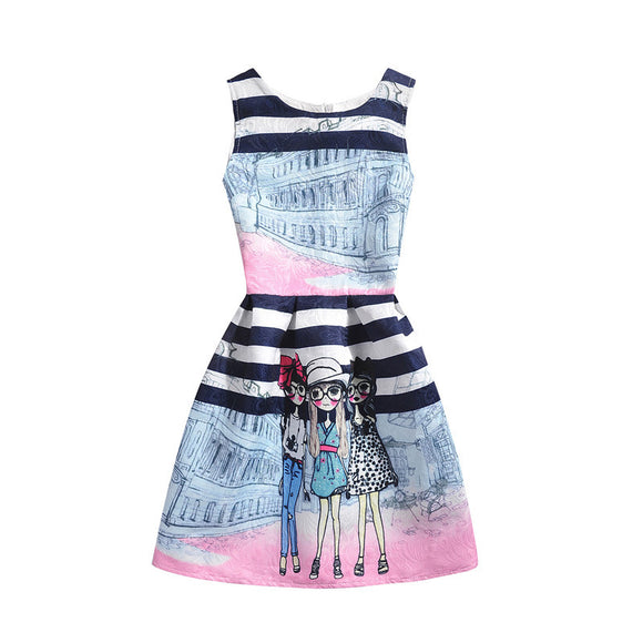 Vestido Princesa Niña sin Mangas con Estampado Elegante