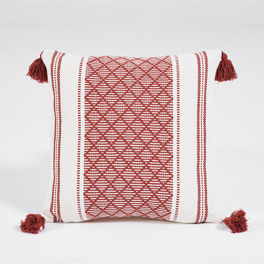 Funda de Cojín Jacquard Tejido Geométrico con Borlas - Image 13