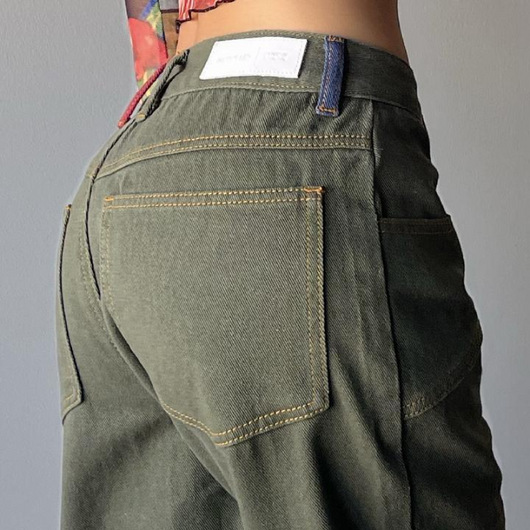 Jeans Verde Oliva Rectos Corte Alto Estilo Urbano - Image 2