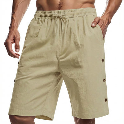 Pantalones Cortos Hombre Estilo Americano Sueltos de Algodón-Lino con Botones - Image 7