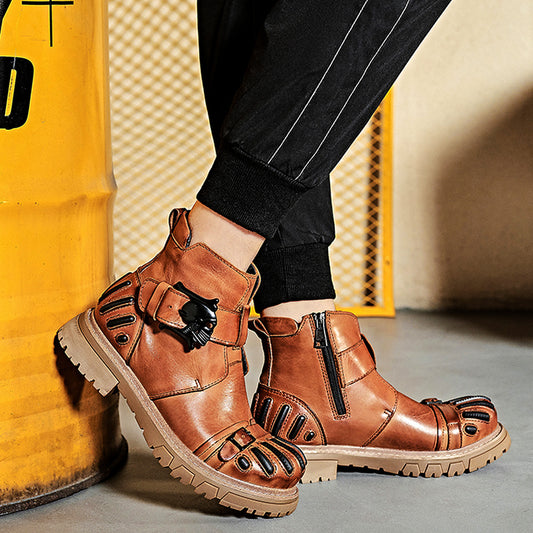 Botas Martin de Cuero para Hombre - Estilo Punk Rock con Suela Industrial