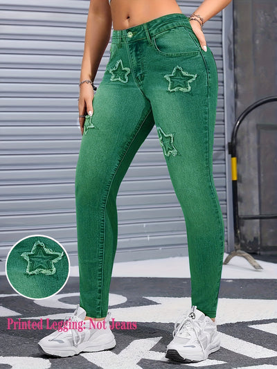 Pantalones Leggings Estilo Denim con Estrellas para Mujer - Corte Acampanado - Image 9