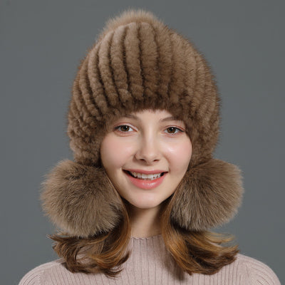 Gorro Coreano con Pompón de Piel de Zorro para Mujer - Image 5