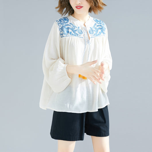 Blusa Oversized Suelta con Borlas y Bordados para Mujer - Image 4