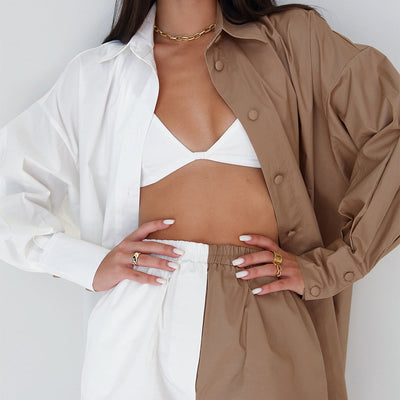 Conjunto de Dos Piezas: Camisa Manga Larga con Contraste y Shorts - Image 5