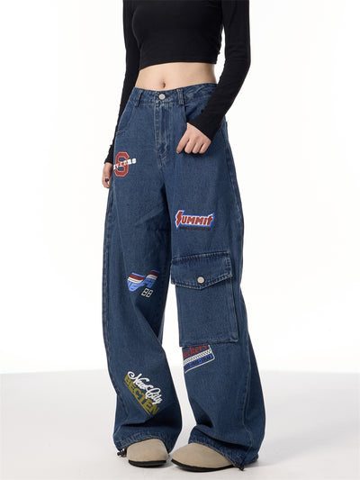 Pantalones Cargo Retro Americano con Estampado de Sellos - Image 13