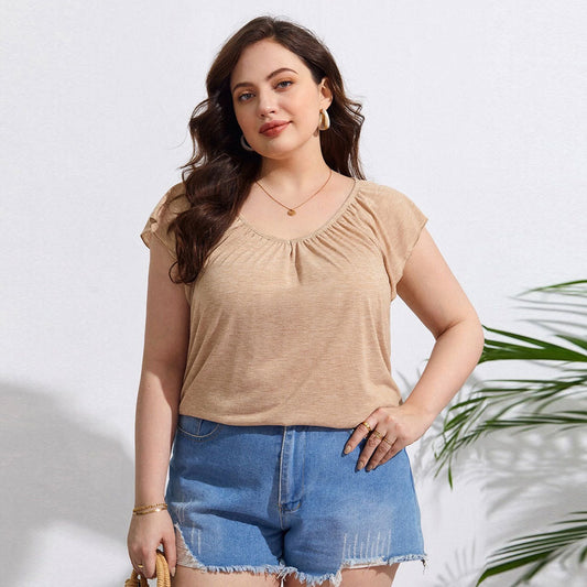 Blusa Casual Suelta de Manga Corta para Casa - Colores Lisos