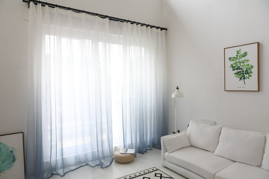 Green and white gradient sheer curtains made of polyester fiber, offering half shading for a modern room. - Image 27