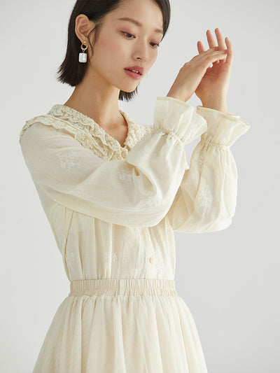 Blusa Francesa de Cuello de Encaje Manga Larga - Diseño Elegante y Minimalista - Image 3