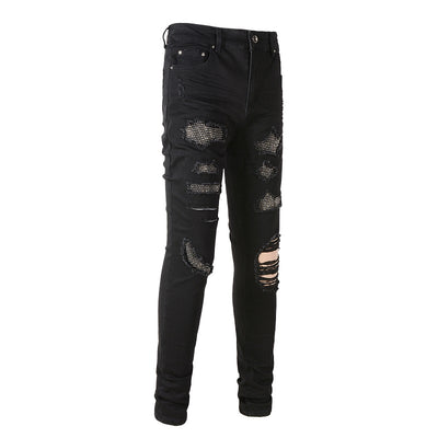 Jeans Slim Negros Elásticos con Detalles de Diamantes - Image 4
