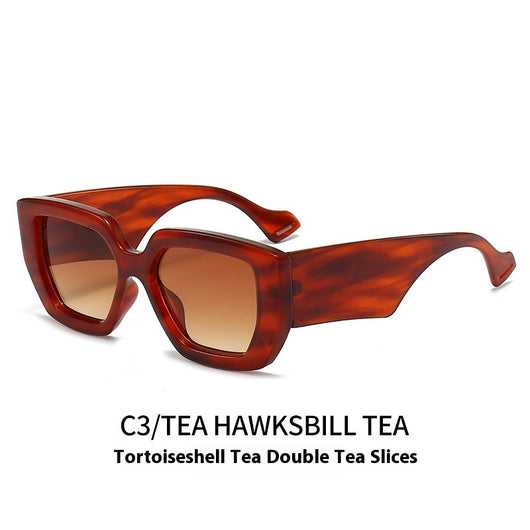 Beige square frame sunglasses with dark gray lenses, featuring a thick, fashion-forward design. - Image 9