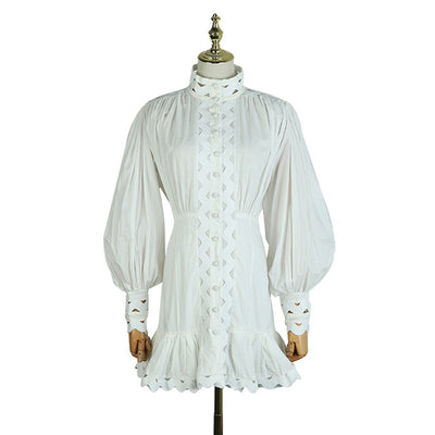 Vestido Mini Sirena Negro y Blanco con Mangas Farol y Botones - Image 6