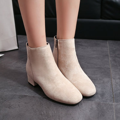 Botas Cortas Martin Estilo Coreano Tacón Grueso Gamuza para Mujer - Image 13
