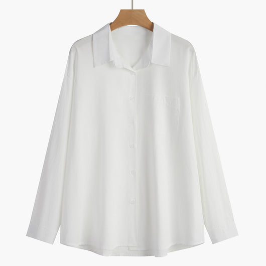 Blusa Blanca Clásica de Manga Larga para Mujer - Primavera - Image 4