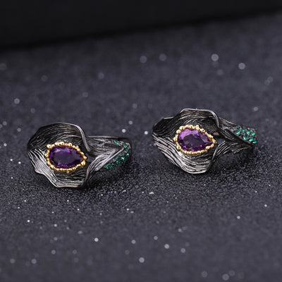 Conjunto de Joyería Amatista en Forma de Flor - Plata 925 Plateada - Image 3