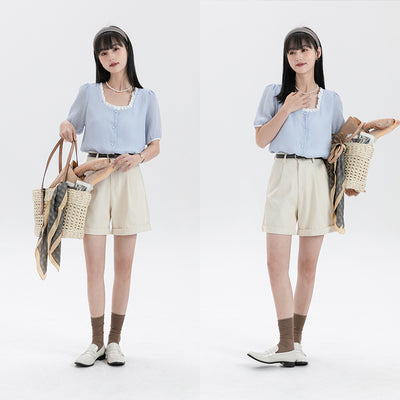Pantalón Ancho Blanco de Pierna Recta - Versión Coreana Multiusos