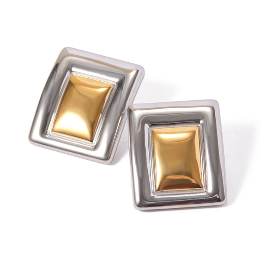 Aretes Rectangulares en Oro 18K con Acero Inoxidable - Diseño Europeo Moderno - Image 5