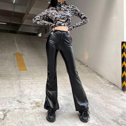 Pantalones de Cuero Bootcut Ancho - Estilo Street Trend Basic - Image 2