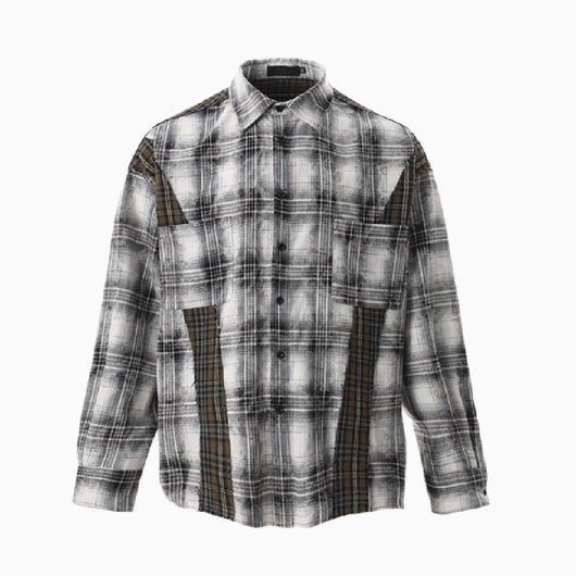 Camisa Cuadriculada Patchwork Vintage Manga Larga Unisex - Image 8
