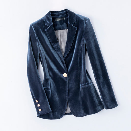 Blazer de Terciopelo Dorado Ajustado para Mujer